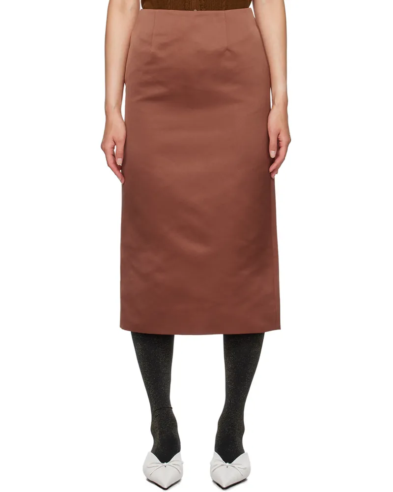 SHUSHU/TONG Brown Straight Fit Midi Skirt Rb100