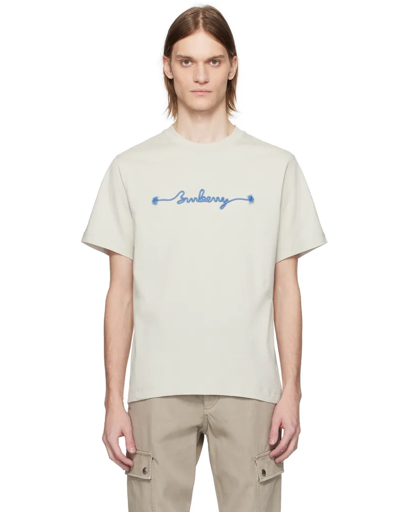 Burberry Beige Knot Logo Cotton T-shirt Sail