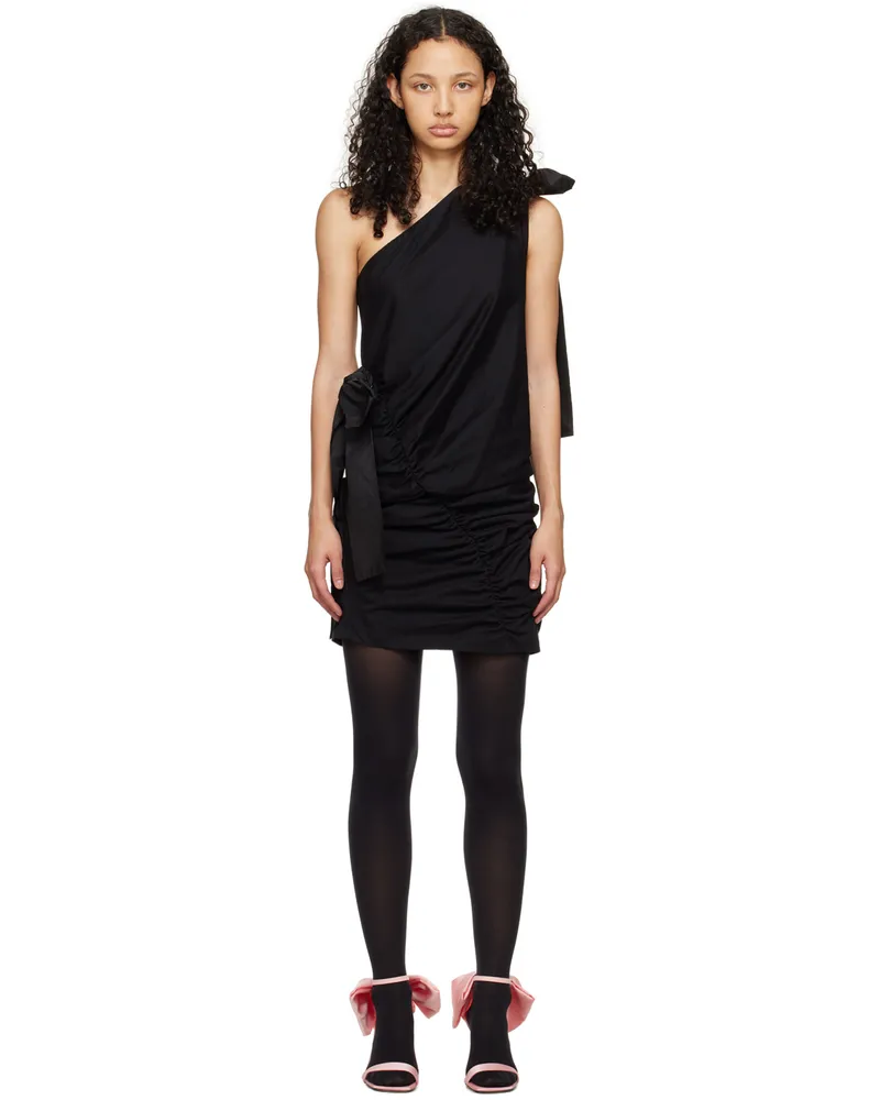 MSGM Black One Shoulder Bow Minidress 99