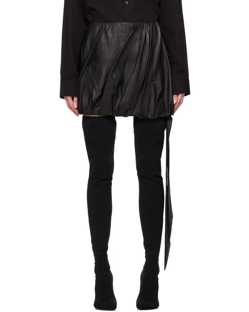 Helmut Lang Black Ballooned Leather Miniskirt Black
