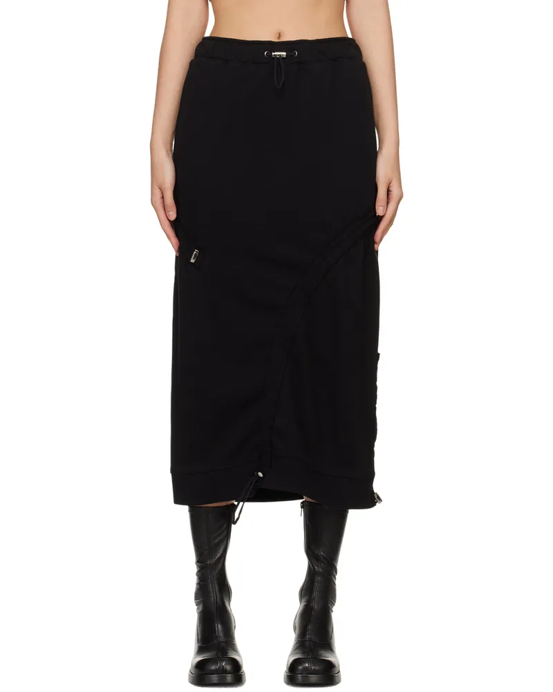 lesugiatelier Black Shirring Midi Skirt Black