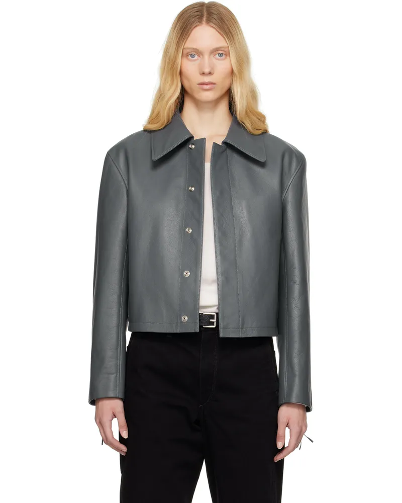 Christophe Lemaire Blue Boxy Cropped Leather Jacket Bl783