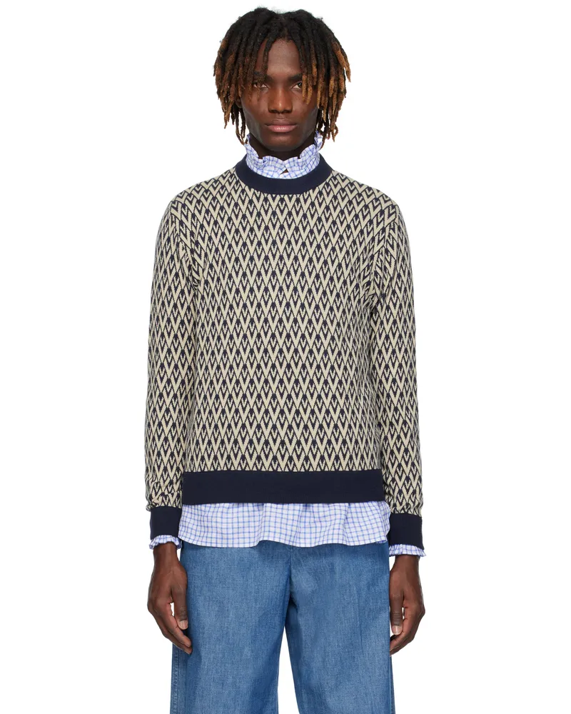Valentino Garavani Navy & Beige 'Toute La V' Sweater Qtd