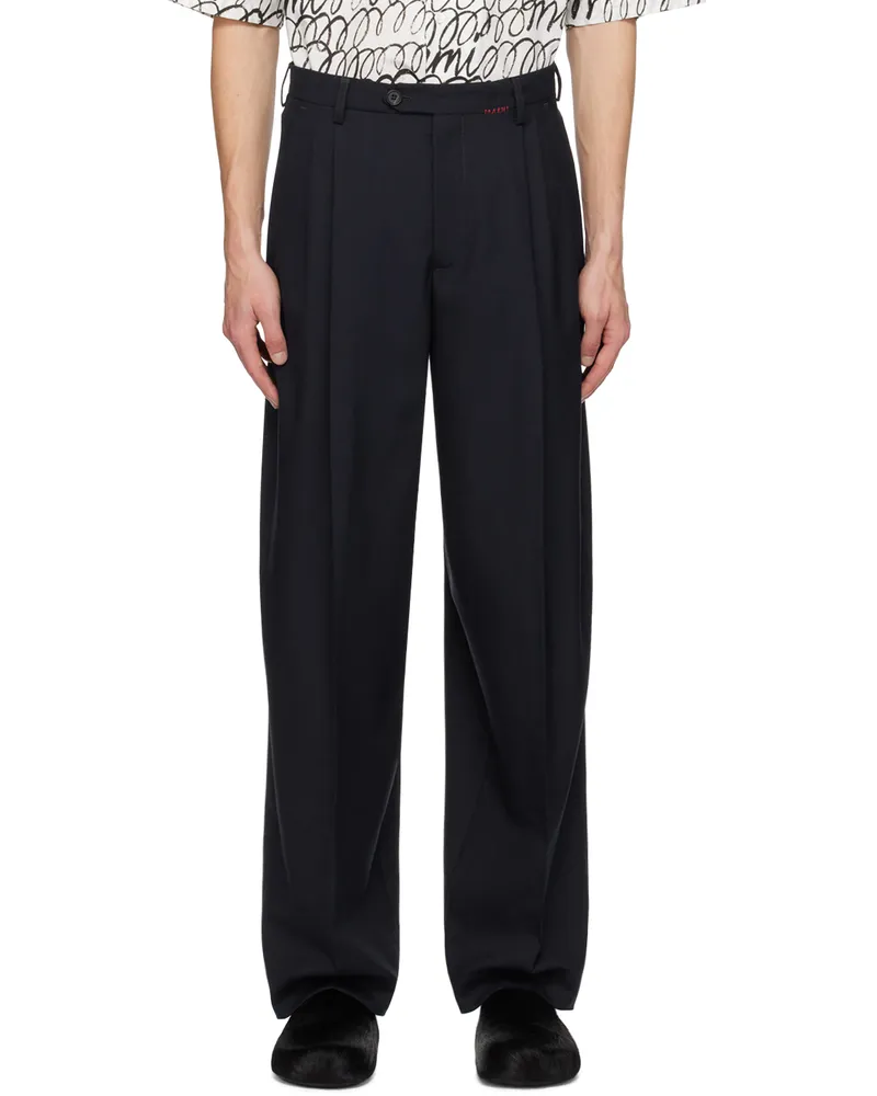 Marni Navy Pleated Trousers 00b99