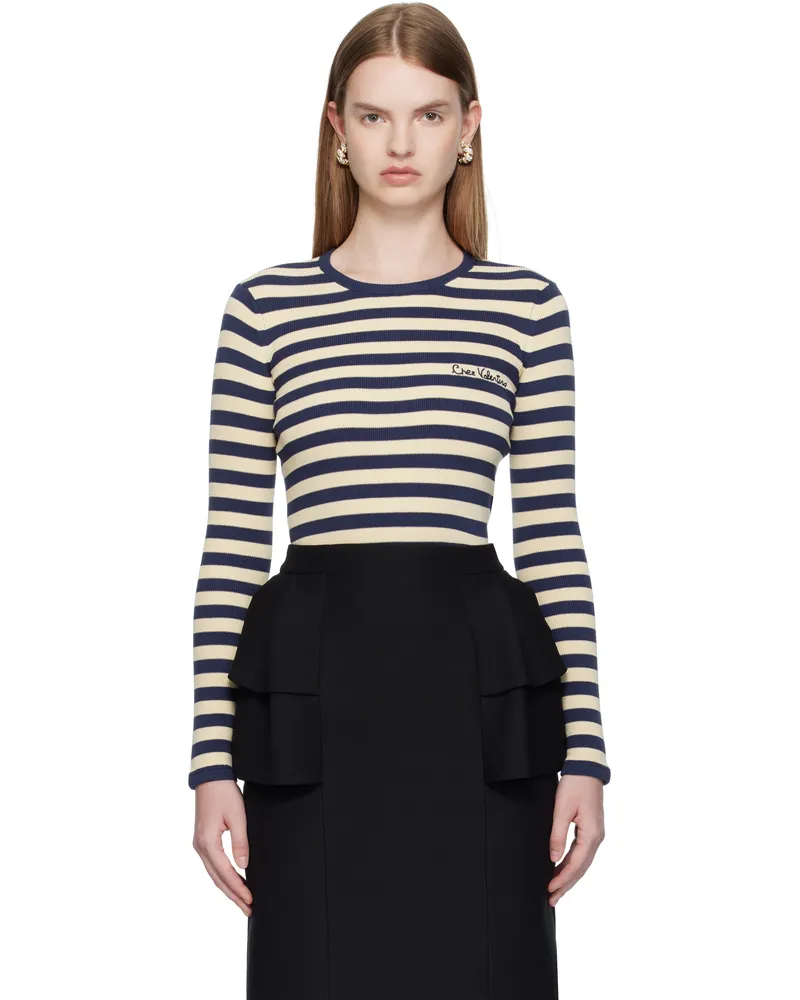 Valentino Garavani Navy & Beige Cotton T-shirt Brp