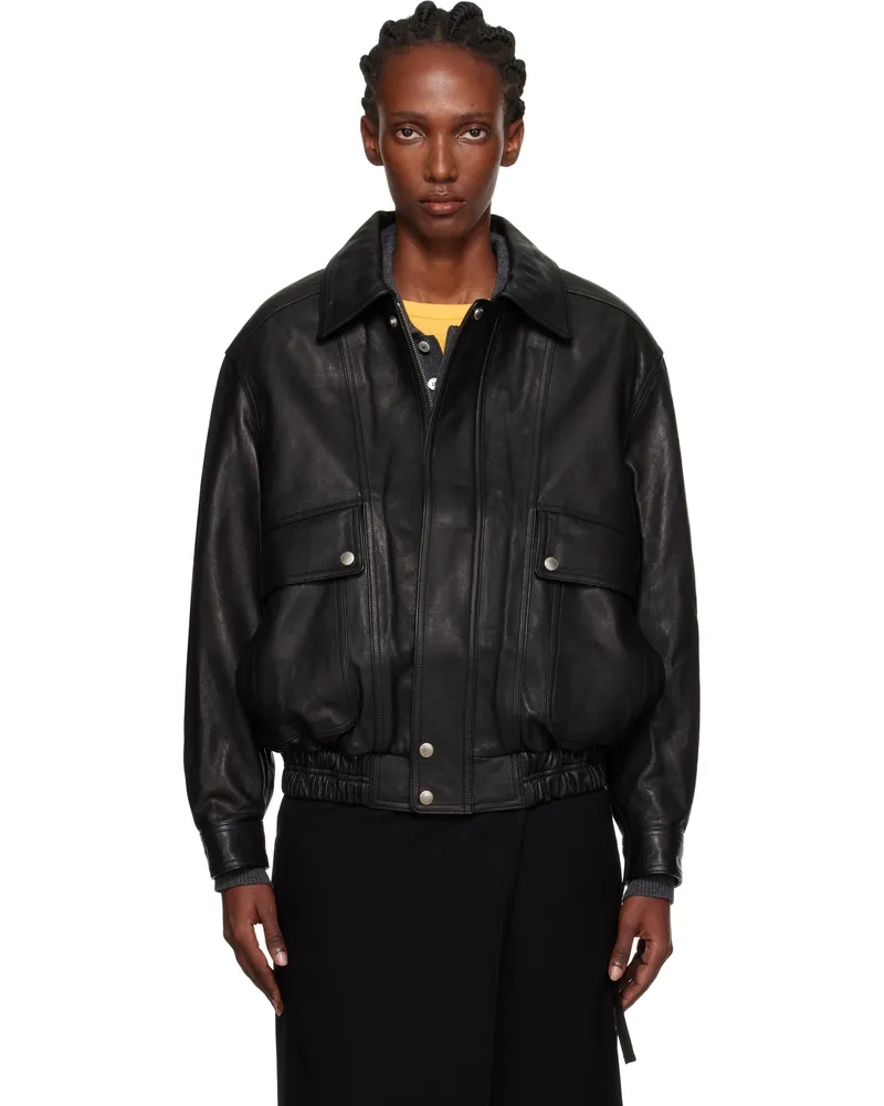 Dunst Black Oversized Vintage Leather Jacket Black