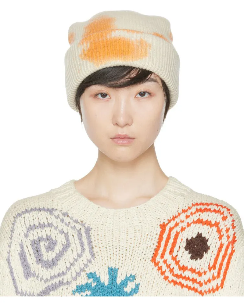 The Elder Statesman Orange Hot Ranger Beanie Ivory