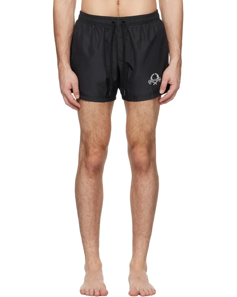 Moschino Black Laurel Crown Emblem Swim Shorts Multi