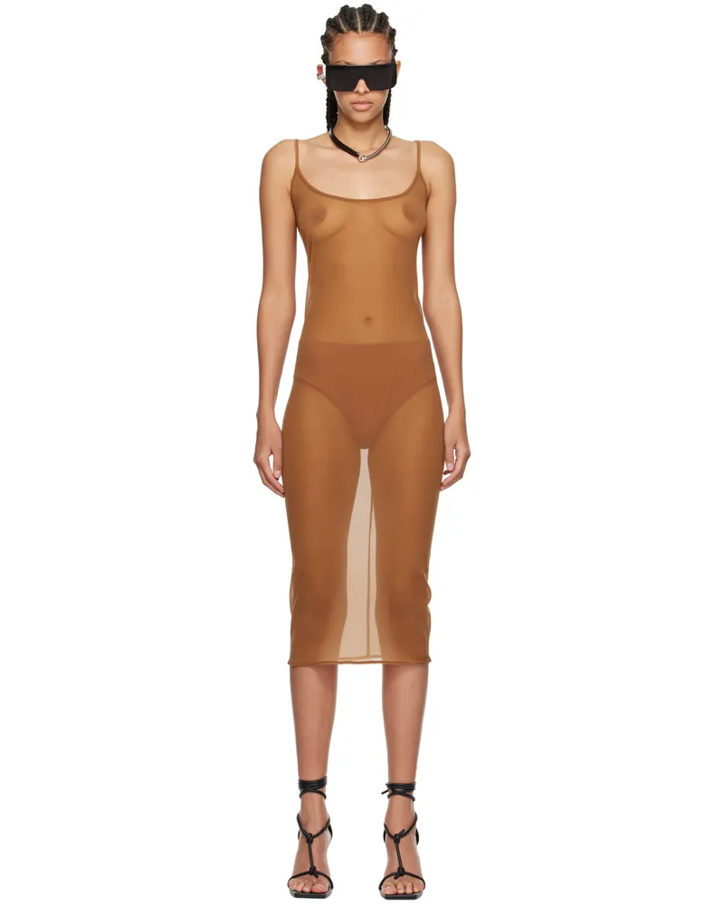 Rick Owens Lilies Brown Slip Midi Dress 124