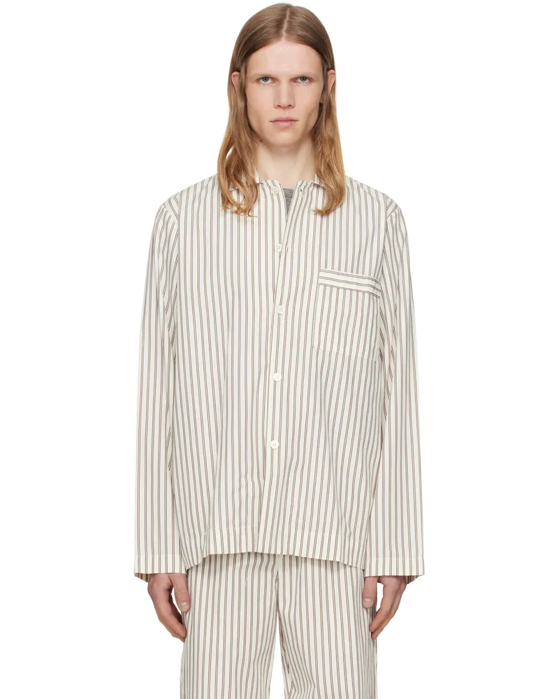 TEKLA Brown & Off-White Poplin Long-Sleeved Pyjama Shirt Hopper