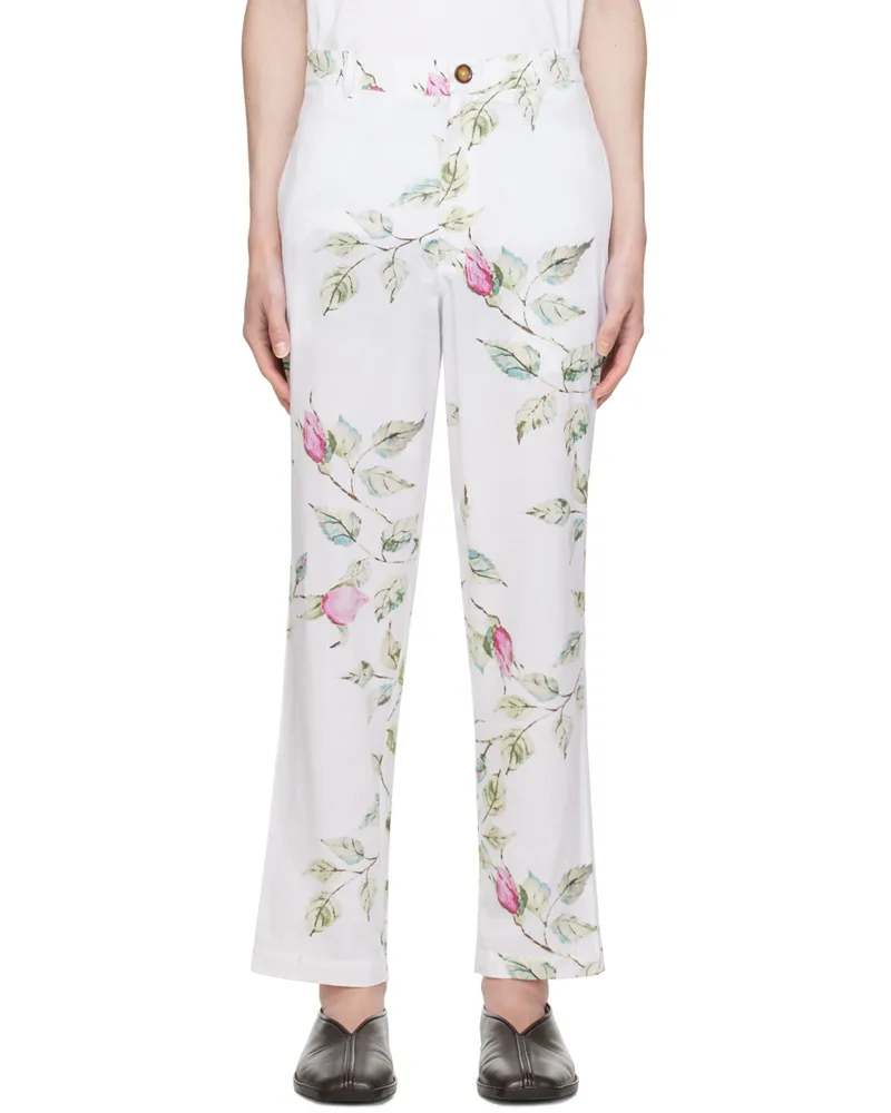HARAGO White Floral Trousers Off