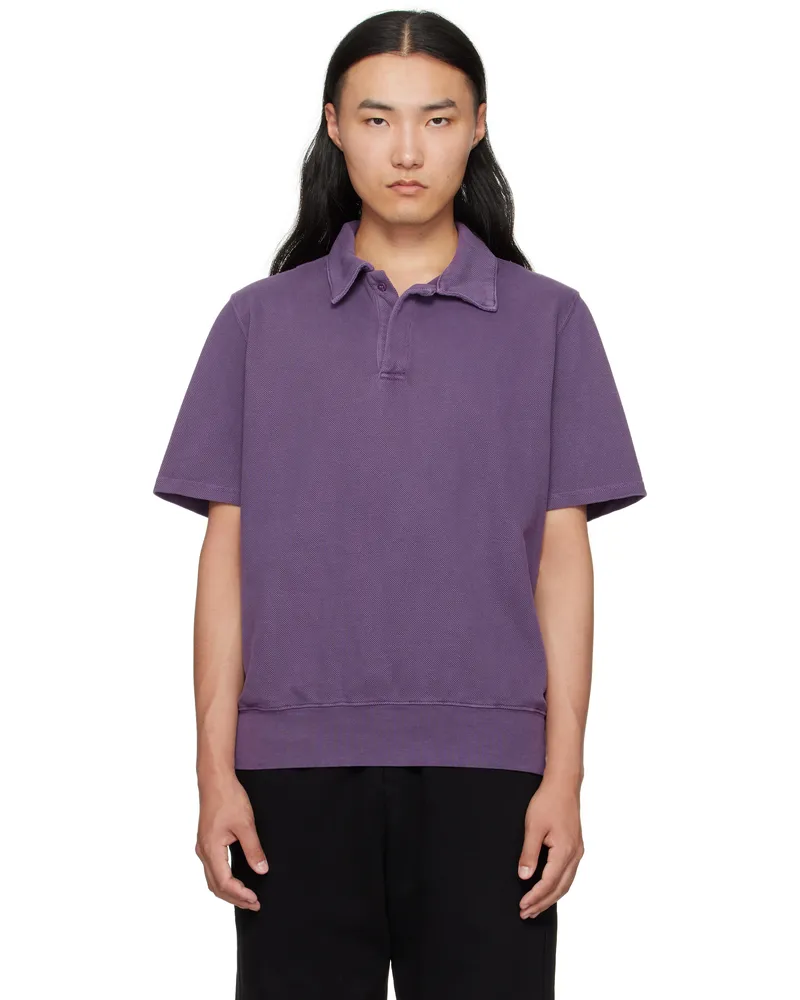 LES TIEN Purple Piqué S/S Banded Tennis Polo Washed