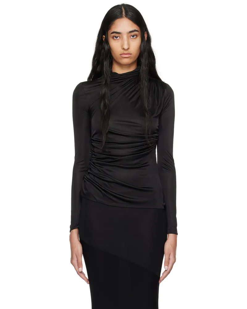 ATLEIN Black Ruched Long Sleeve Turtleneck C0114