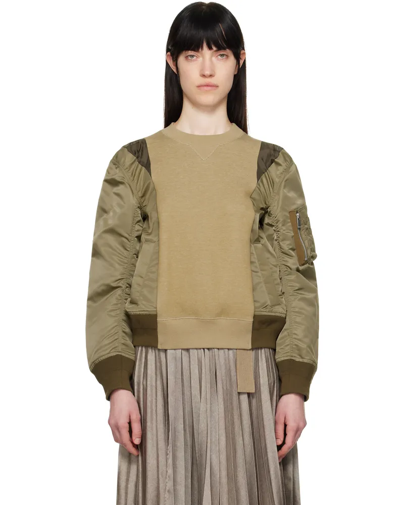 Sacai Khaki Sponge Sweat & Nylon Twill Sweatshirt 651