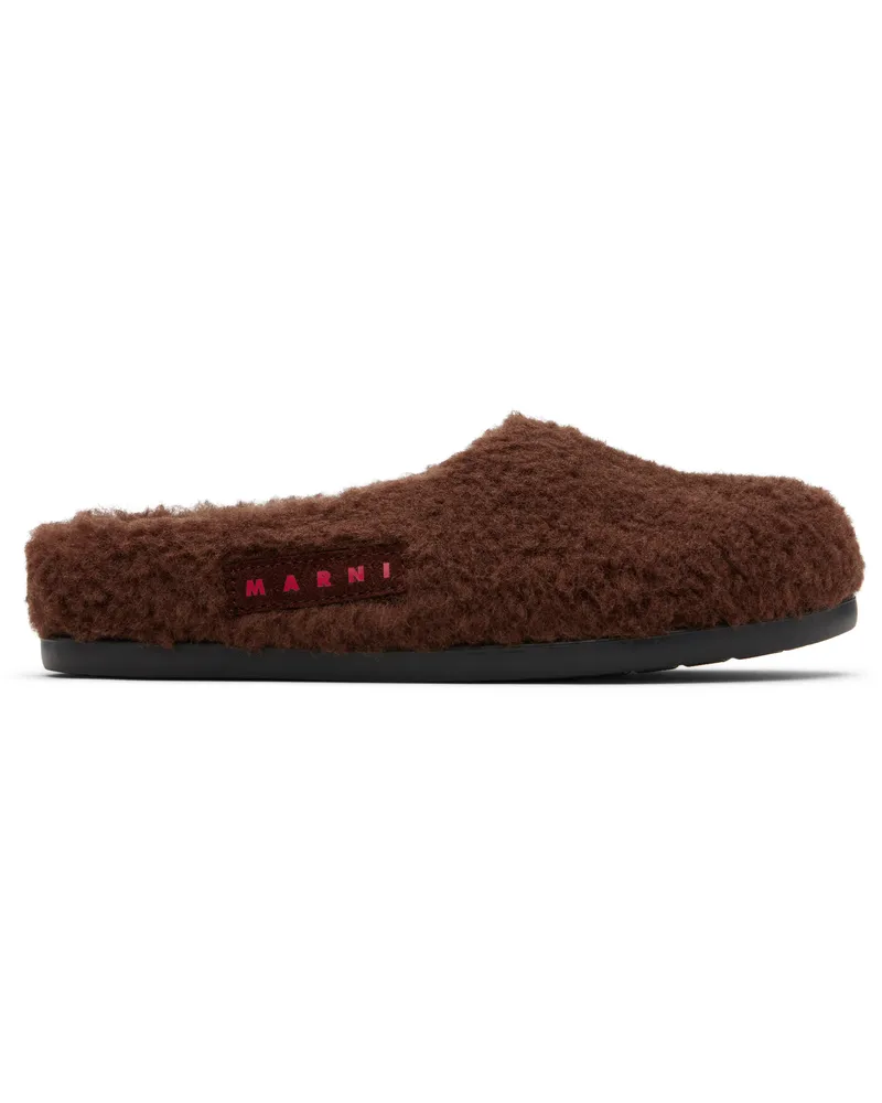 Marni Kids Brown Logo Patch Mules Var