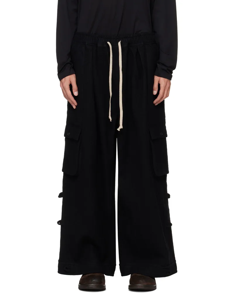 Jan-Jan Van Essche Black O-Project Teddy Wool Twill Easy Cargo Pants Black