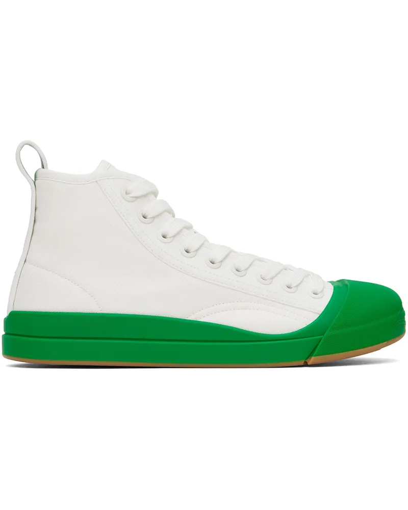 Bottega Veneta White & Green Vulcan Sneakers 9185