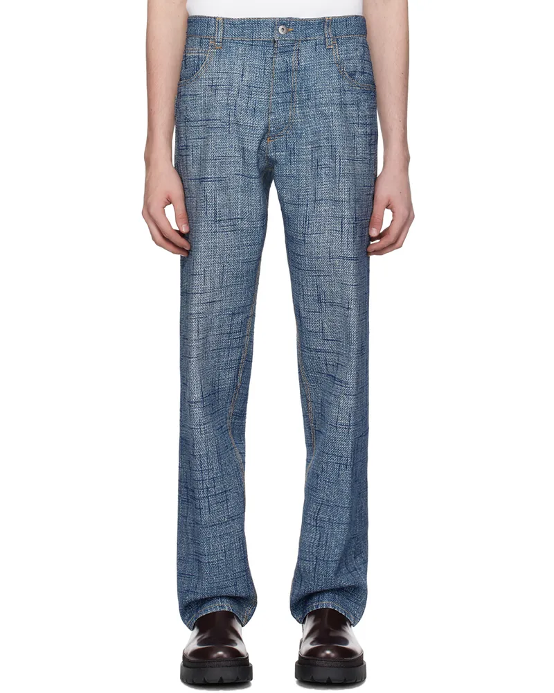 Bottega Veneta Indigo Textured Denim Trousers 4205-indigo