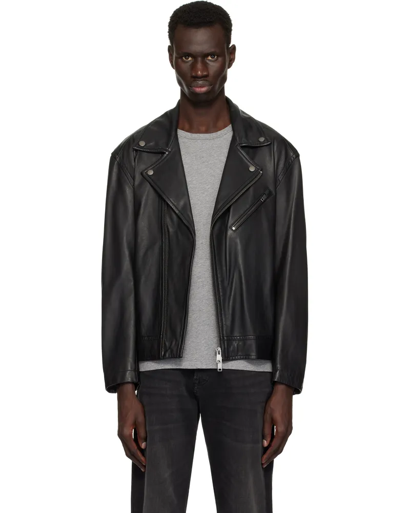 HUGO BOSS Black Zip Pocket Leather Biker Jacket 001-black