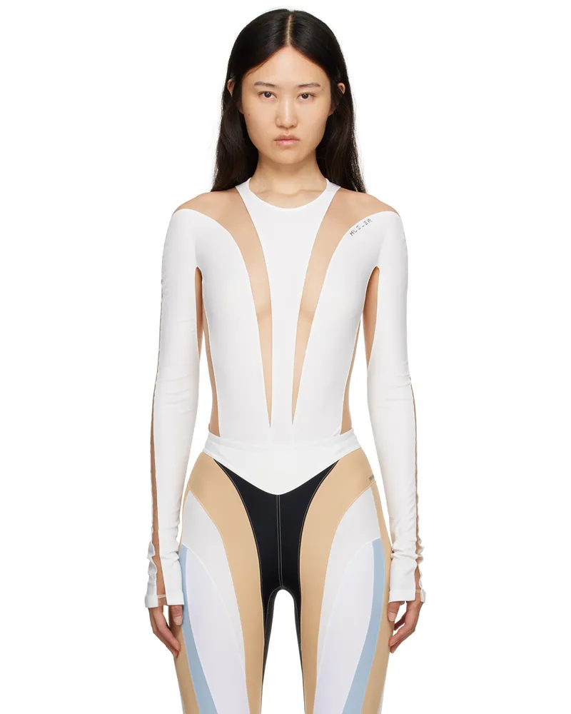 Thierry Mugler White & Beige Illusion Bodysuit B10n1