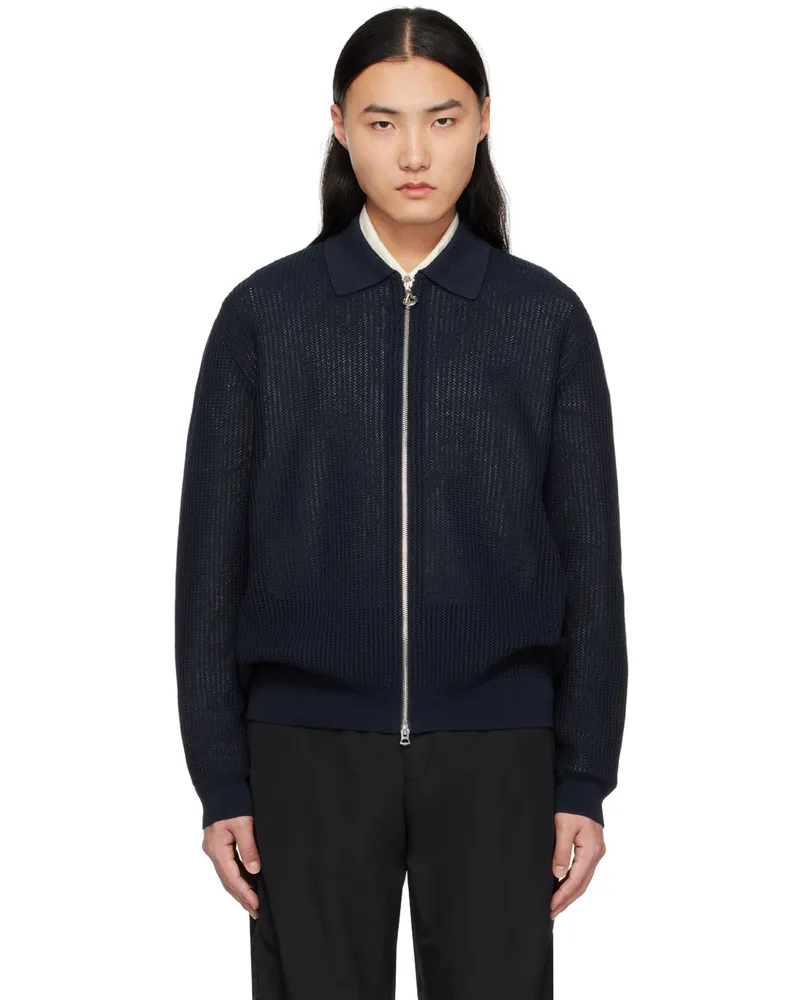 SOLID HOMME Navy Spread Collar Cardigan 607n