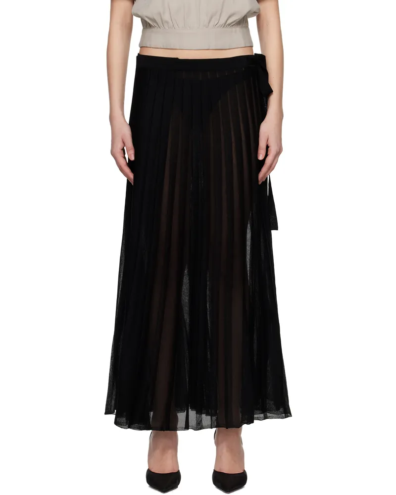ROTATE Birger Christensen Black Knit Wrap Maxi Skirt 100