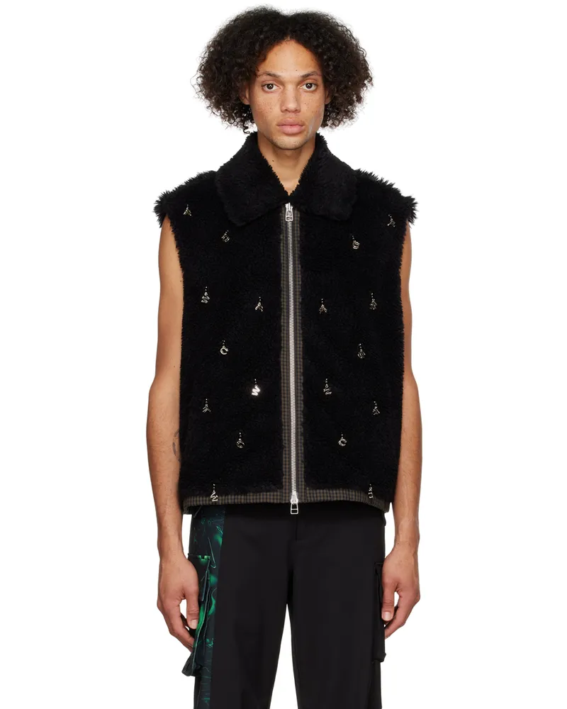 Feng Chen Wang Black Embellished Faux-Fur Vest Black