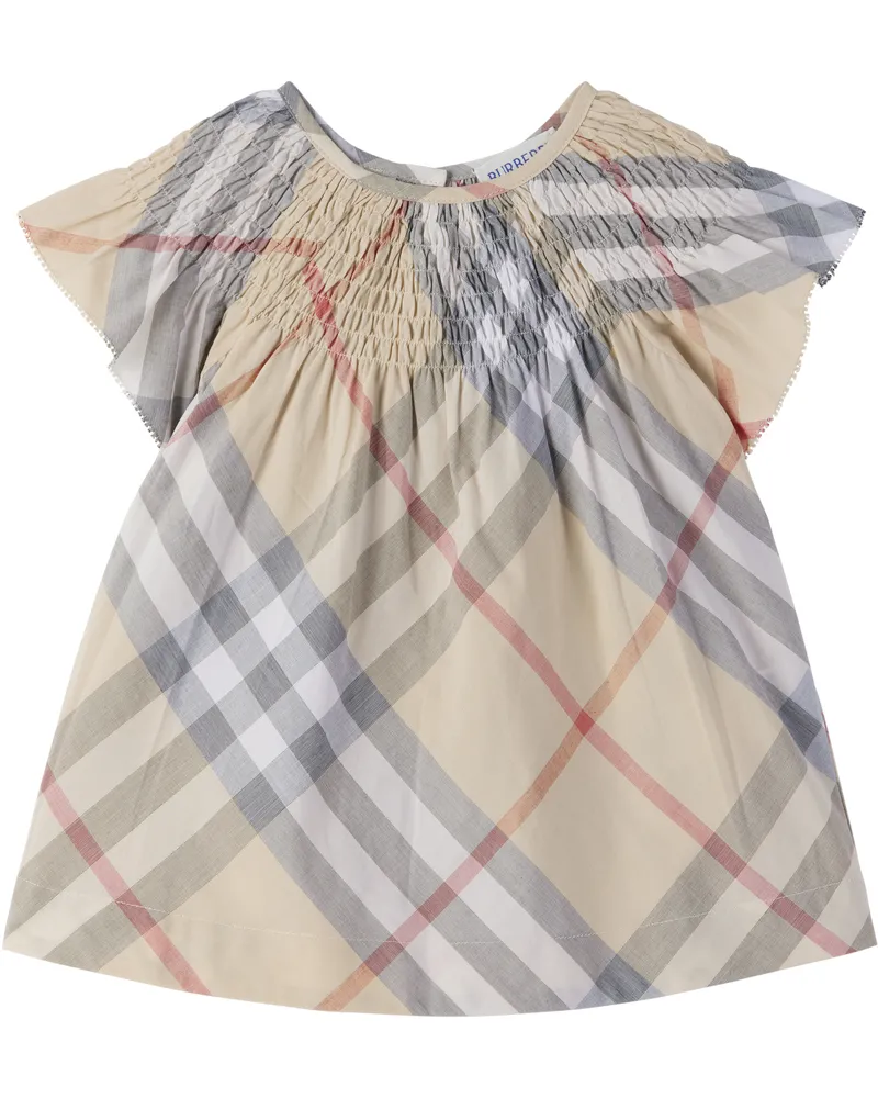 Burberry Baby Beige Check Cotton Dress Pale
