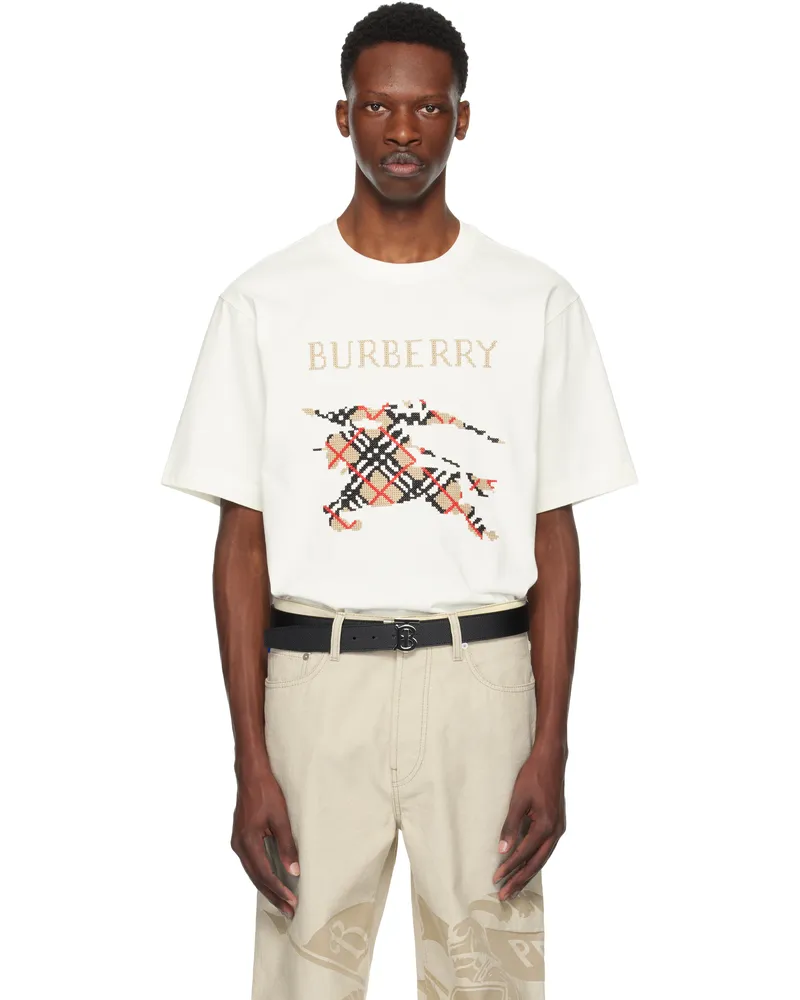 Burberry Off-White Cross Stitch EKD​ Cotton T-shirt Chalk