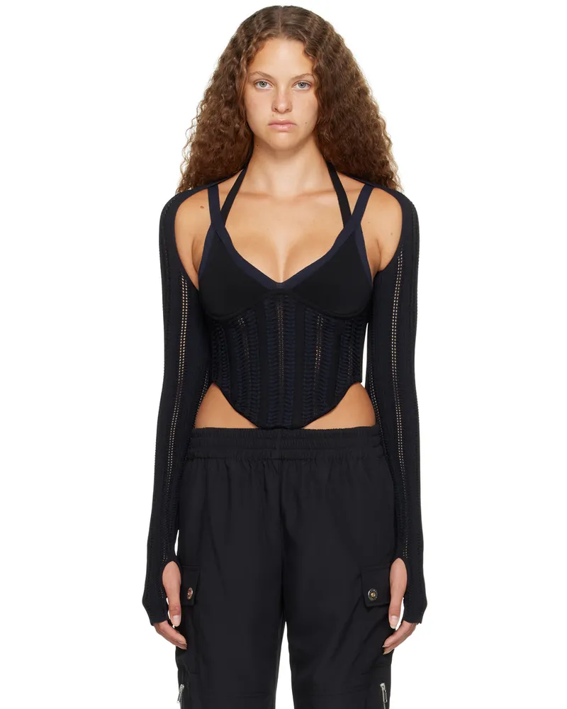 Dion Lee Black Snakeskin Column Corset Top Black