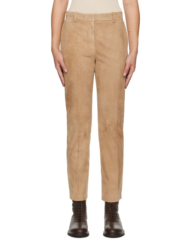Joseph Beige Stretch Coleman Suede Trousers 1212