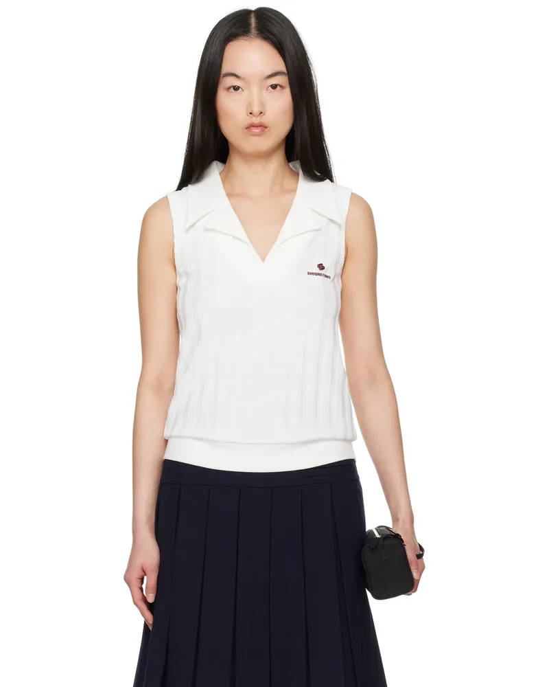SHUSHU/TONG White Striped Knit Sleeveless Top Wh100
