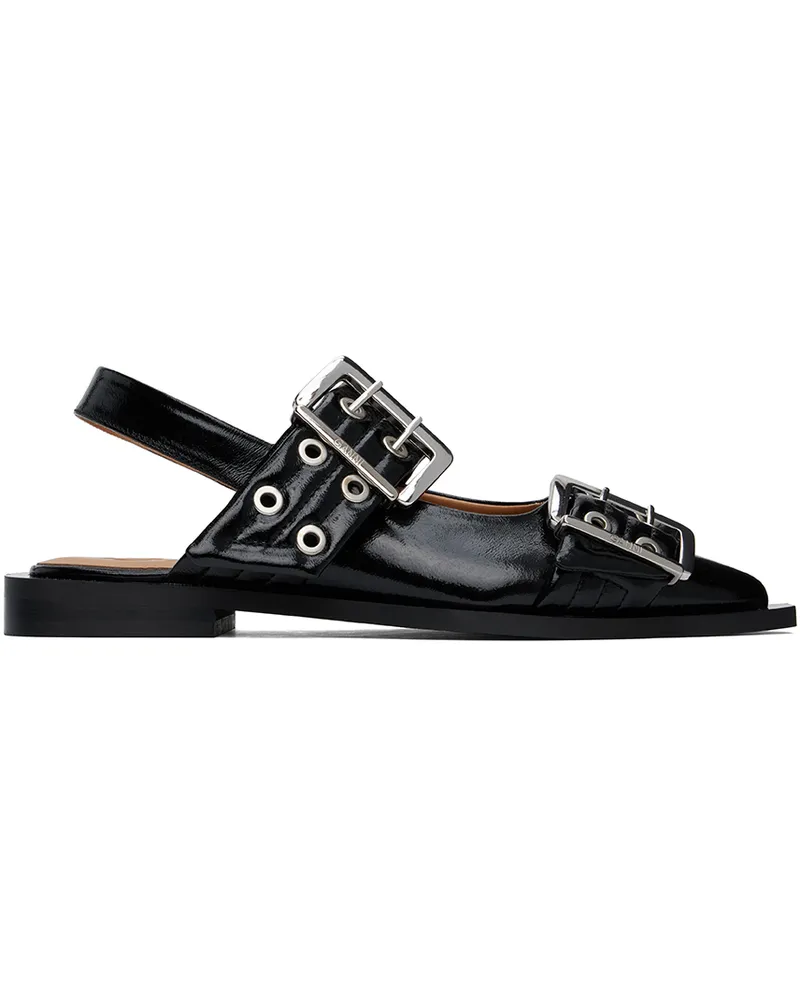 Ganni Black Feminine Buckle Ballerina Flats 099
