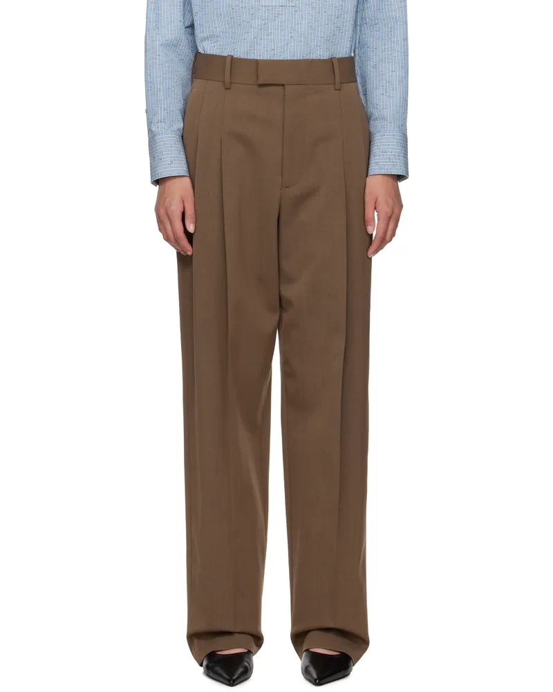 Bottega Veneta Brown Wool Straight Trousers 2026