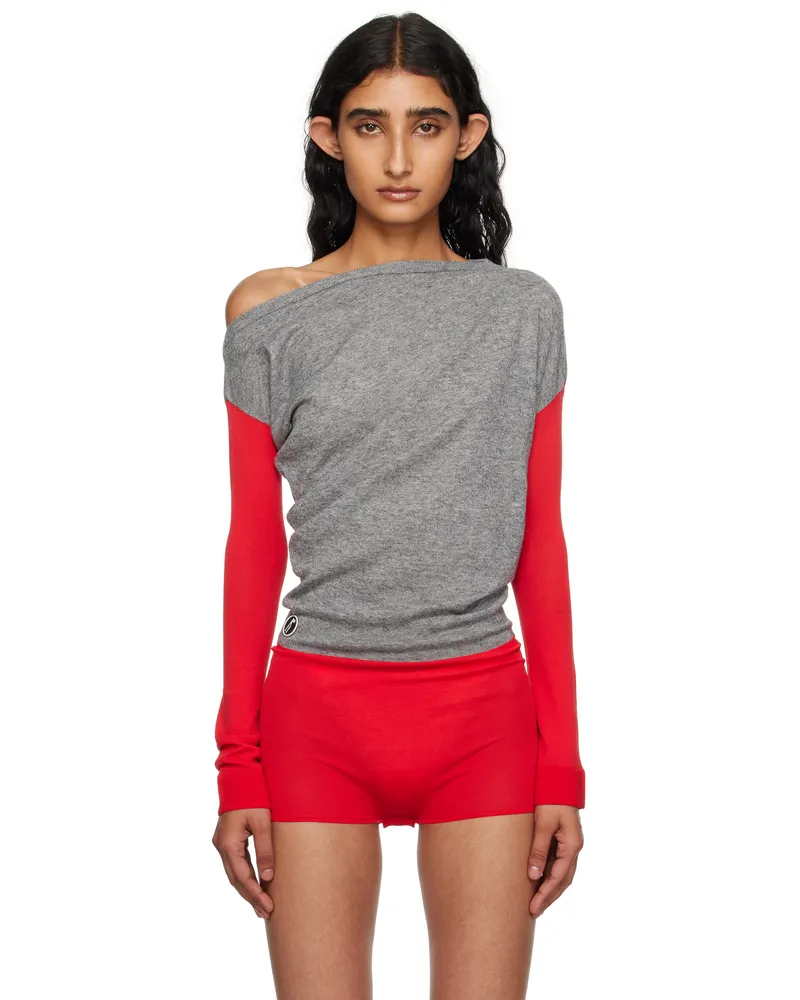 KIKO KOSTADINOV Gray & Red Heiss Knit Bodysuit Vermillion