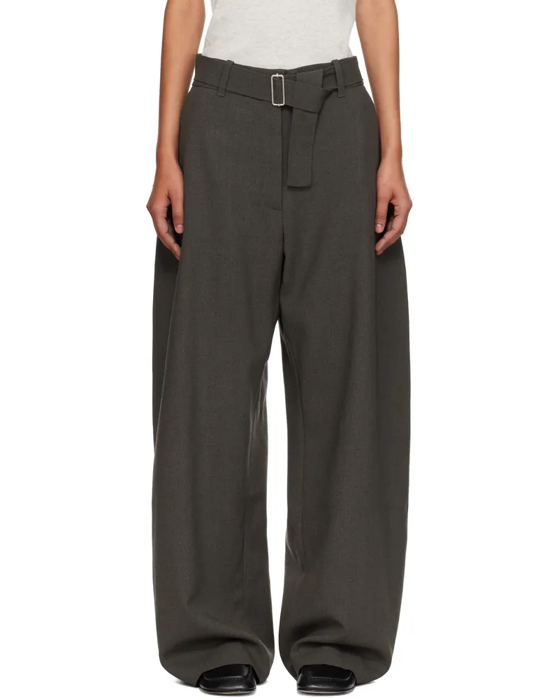 Studio Nicholson Taupe Belted Round Leg Trousers Kelp