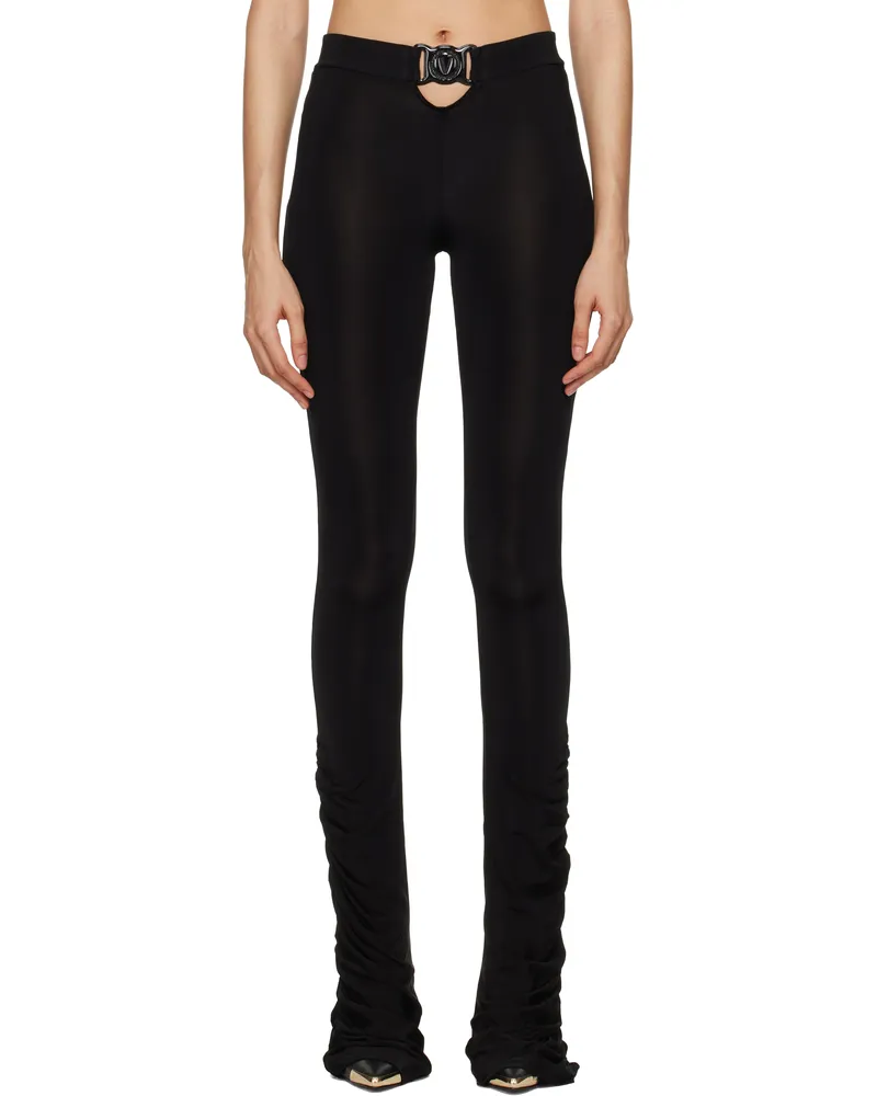 Versace Jeans Black V-Emblem Ruched Leggings E899