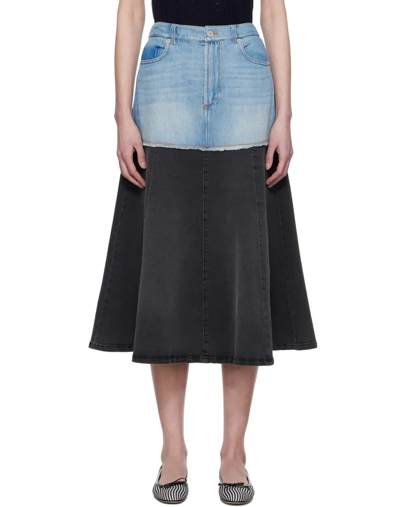 Sea Blue & Black Elle Denim Midi Skirt Blue