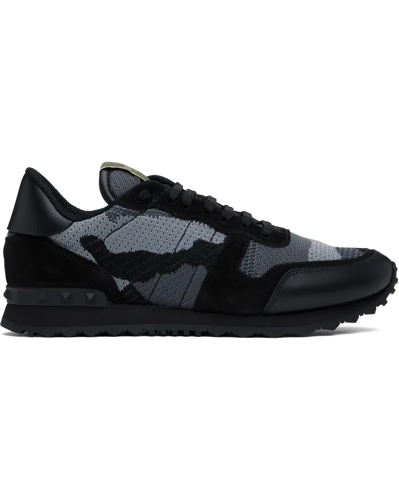 Valentino Garavani Black & Gray Mesh Fabric Camouflage Rockrunner Sneakers 52v