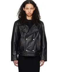 Victoria Beckham Black Oversized Leather Jacket Black