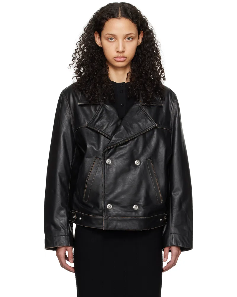 Victoria Beckham Black Oversized Leather Jacket Black