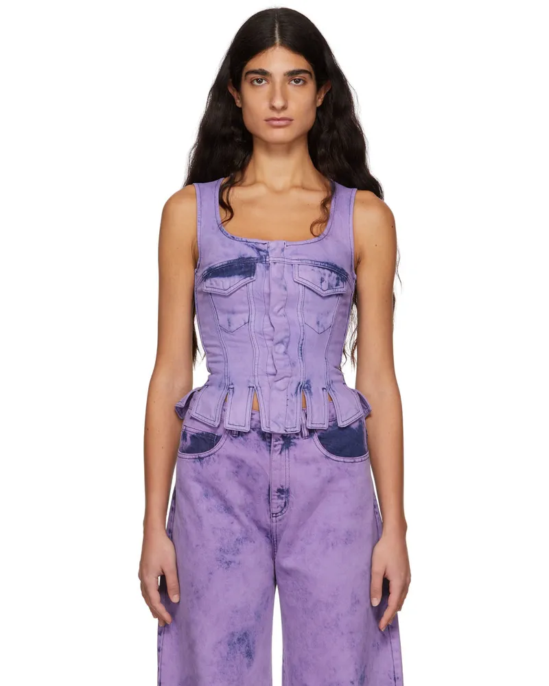 Marques ' Almeida SSENSE Exclusive Purple Denim Corset Tank Top Lilac