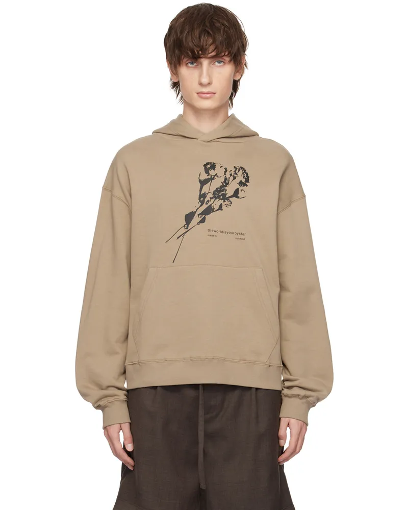 The World Is Your Oyster Tan Printed Hoodie Khaki