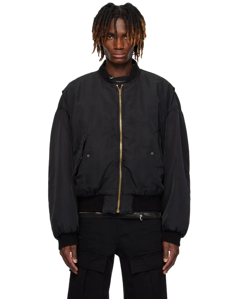 WE 11 DONE Black Curved Bomber Jacket Black