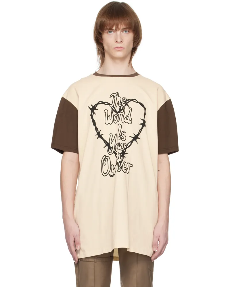 The World Is Your Oyster Beige & Brown Thorny Heart T-Shirt Beige