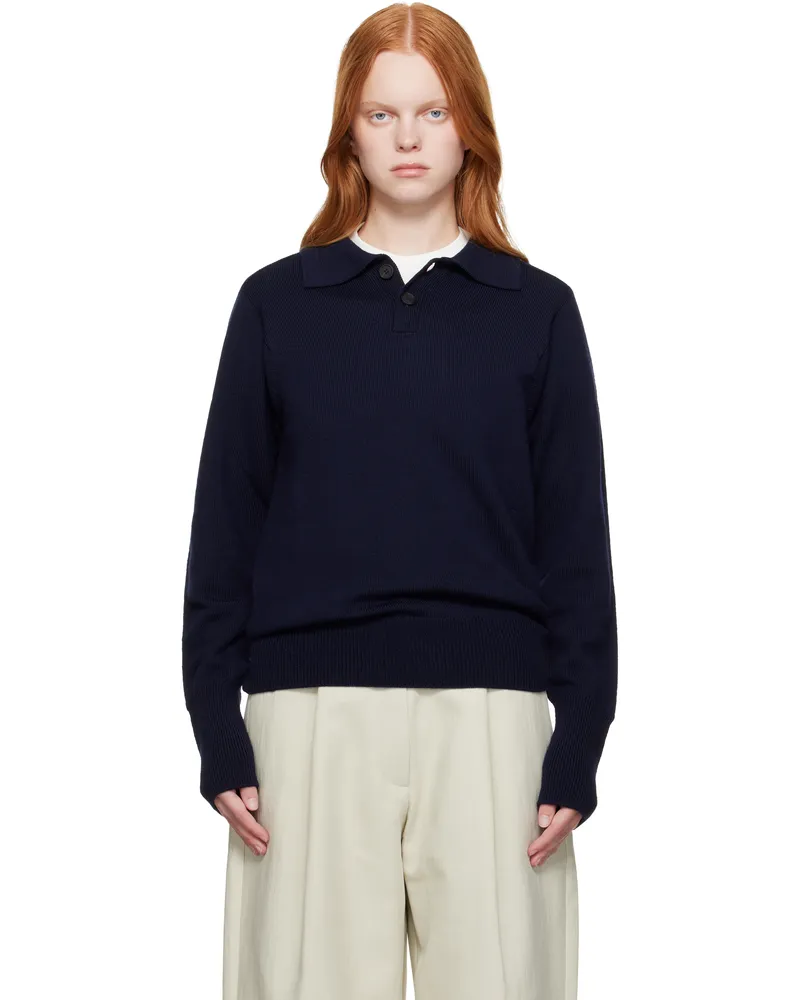 Studio Nicholson Navy Sark Polo Navy