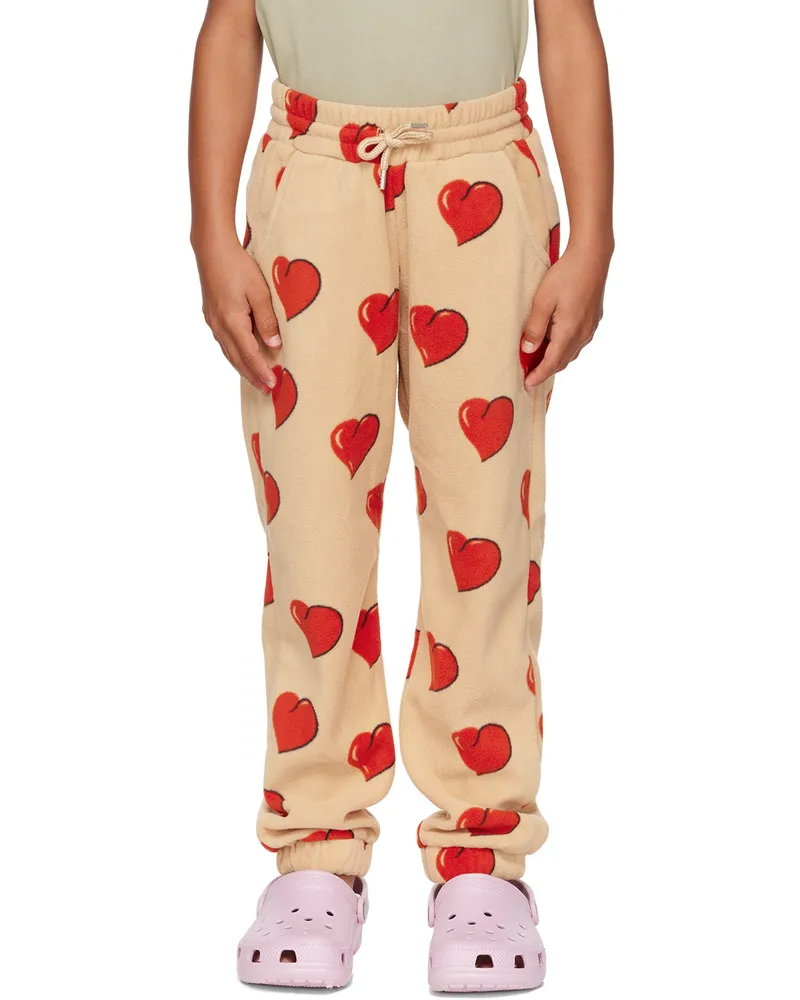 Mini Rodini Kids Beige Hearts Fleece Trousers Beige