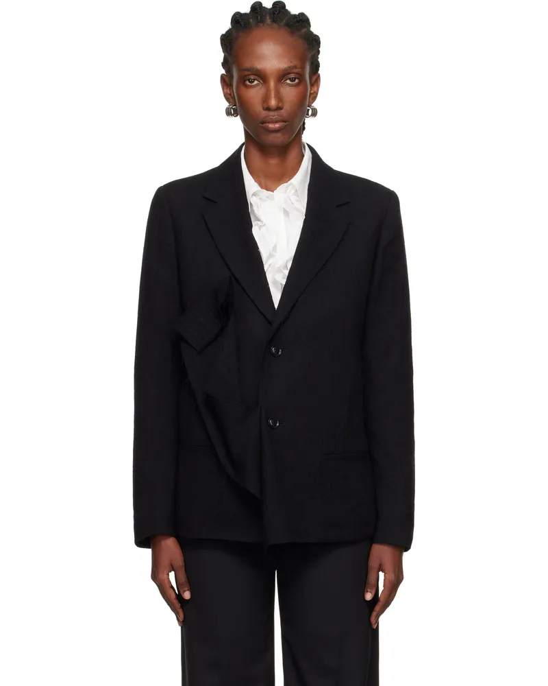 Yohji Yamamoto Black O-Left Front Drape Blazer 2