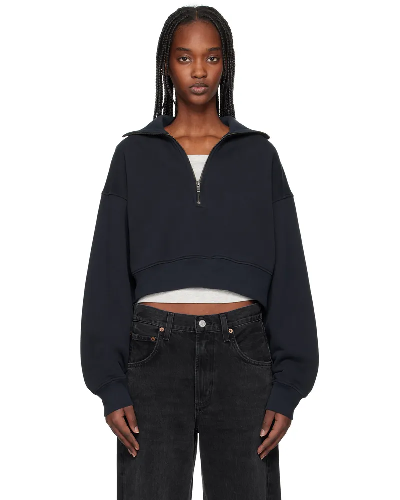 AGOLDE Navy Bethan Quarter Zip Sweatshirt Mirage