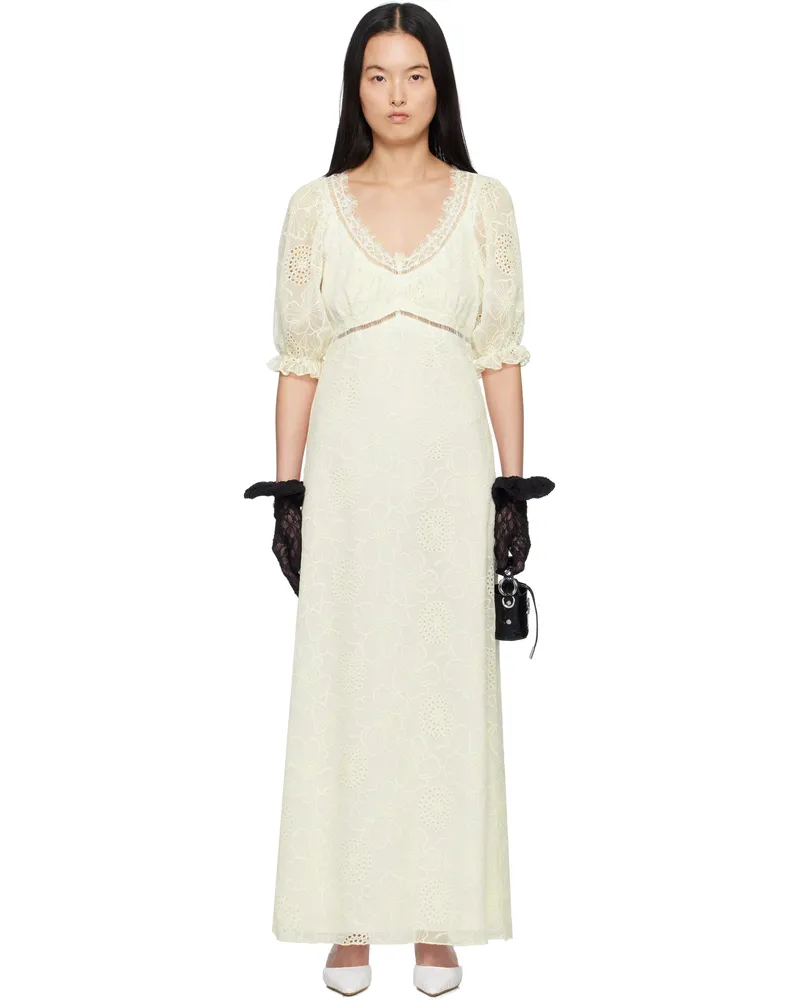 Anna Sui Off-White Poppy Embroidered Maxi Dress Vanilla